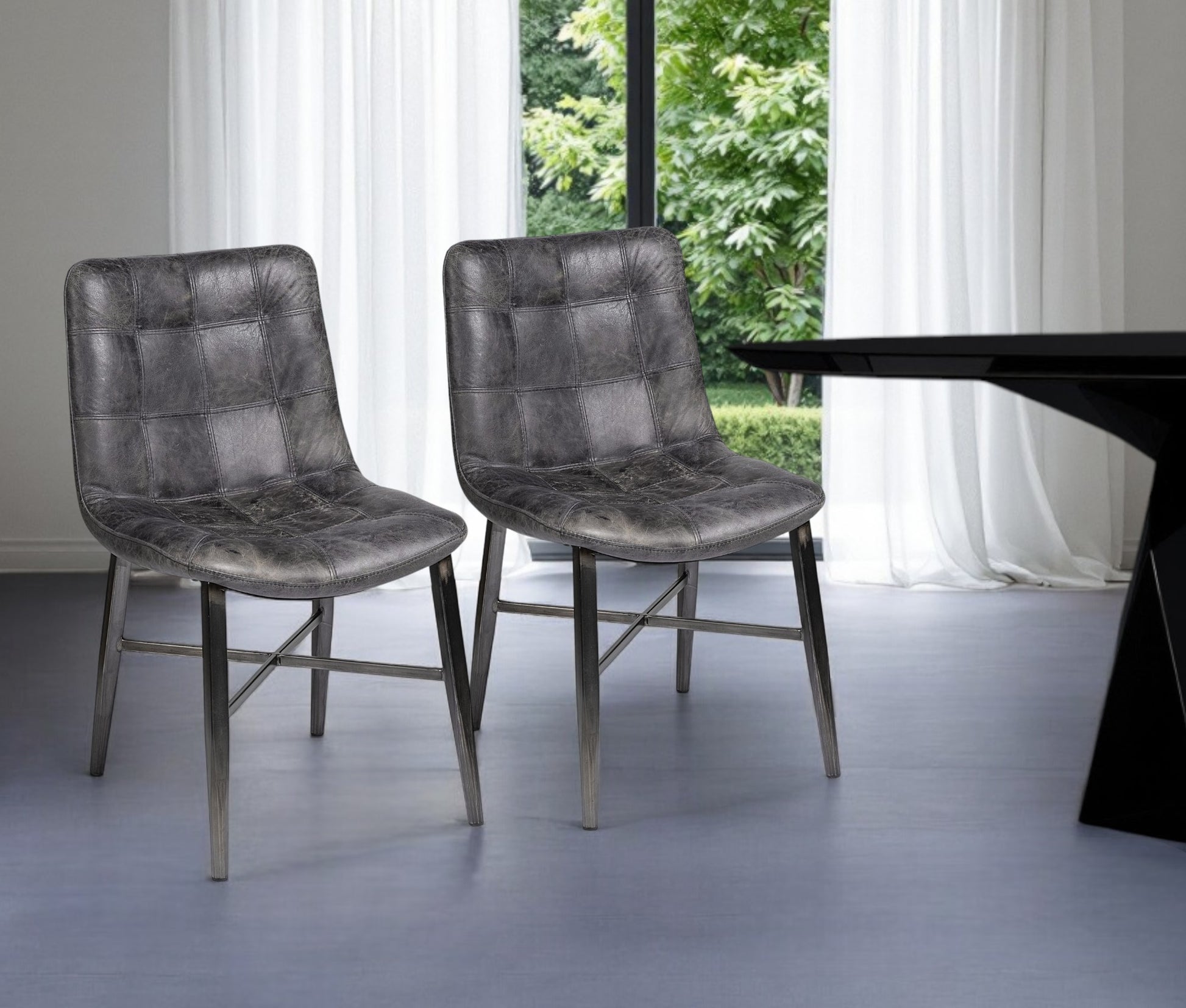 Black Upholstered Leather Dining Side Chair-Dining Chairs-DECOROLALA