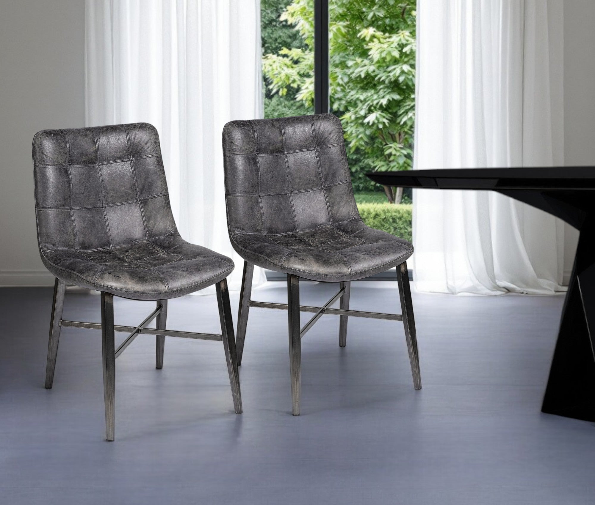 Black Upholstered Leather Dining Side Chair-Dining Chairs-DECOROLALA