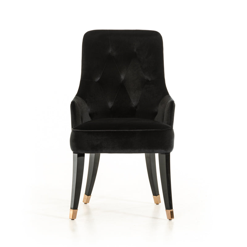 Black Upholstered Velvet Wing Back Dining Arm Chair-Dining Chairs-DECOROLALA