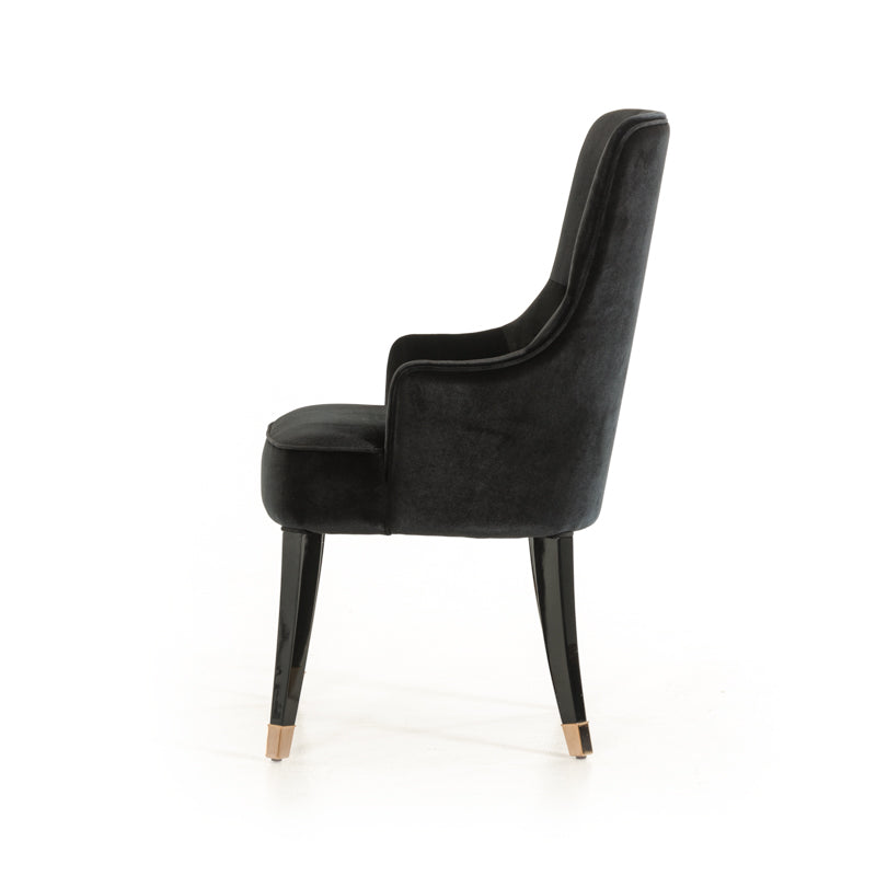 Black Upholstered Velvet Wing Back Dining Arm Chair-Dining Chairs-DECOROLALA