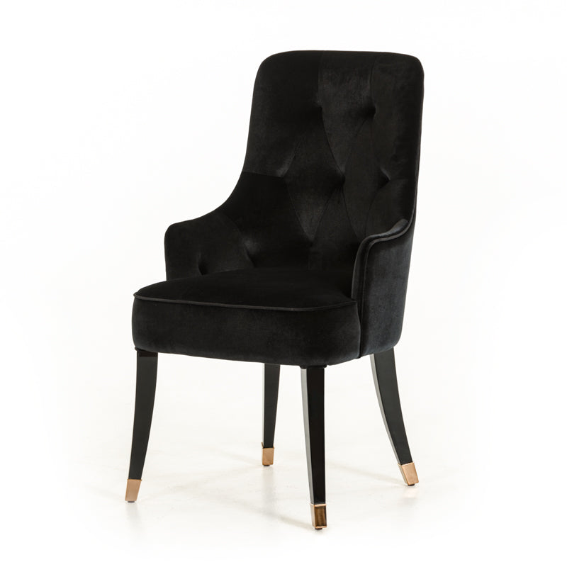 Black Upholstered Velvet Wing Back Dining Arm Chair-Dining Chairs-DECOROLALA
