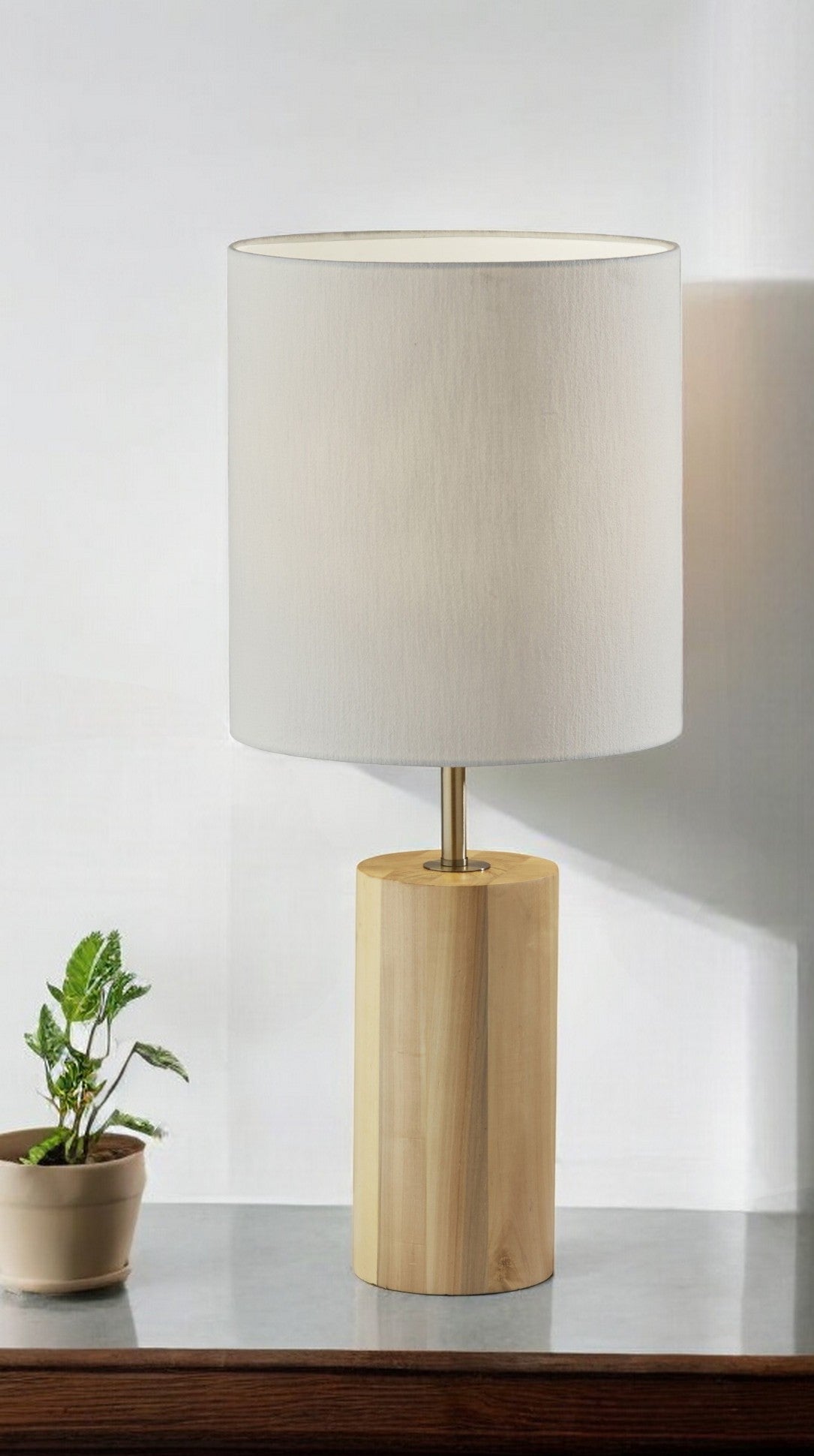 Black Wood Circular Block Table Lamp-Table Lamps-DECOROLALA
