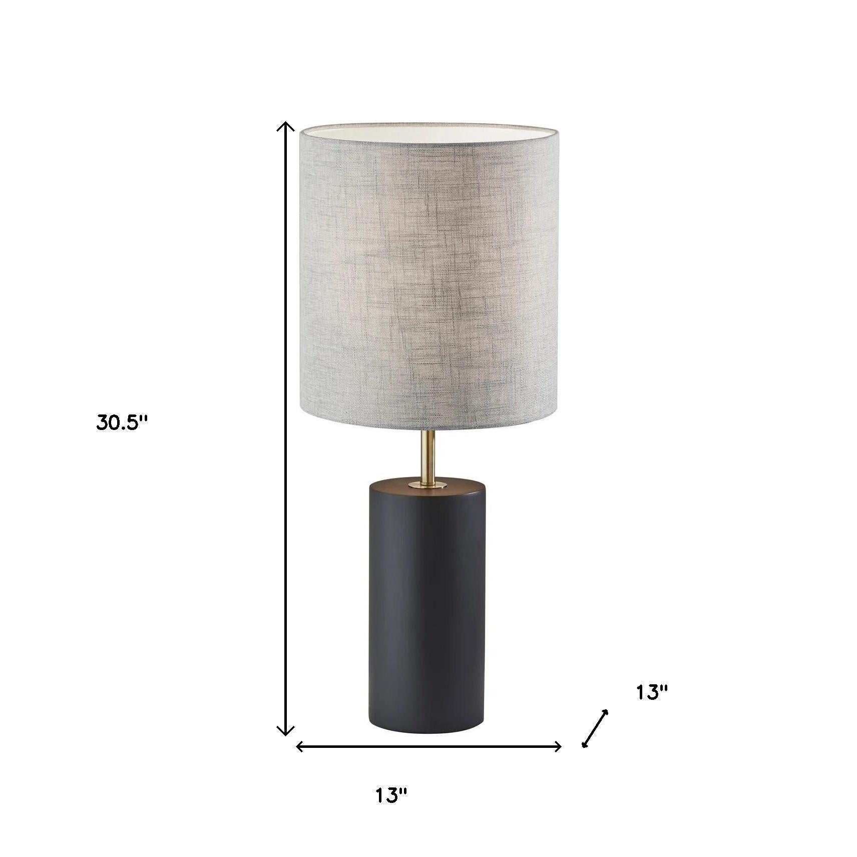Black Wood Circular Block Table Lamp-Table Lamps-DECOROLALA