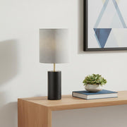 Black Wood Circular Block Table Lamp-Table Lamps-DECOROLALA