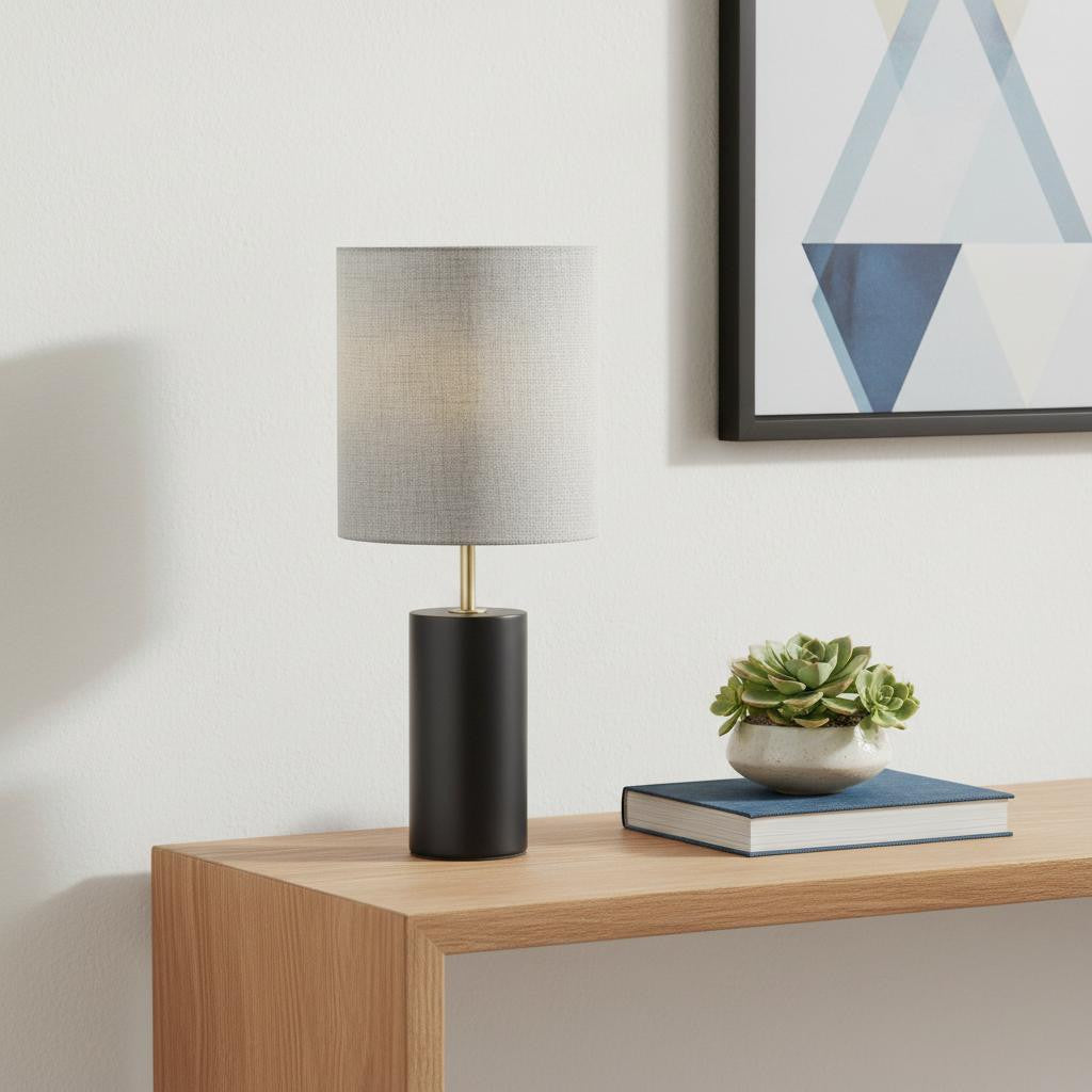 Black Wood Circular Block Table Lamp-Table Lamps-DECOROLALA