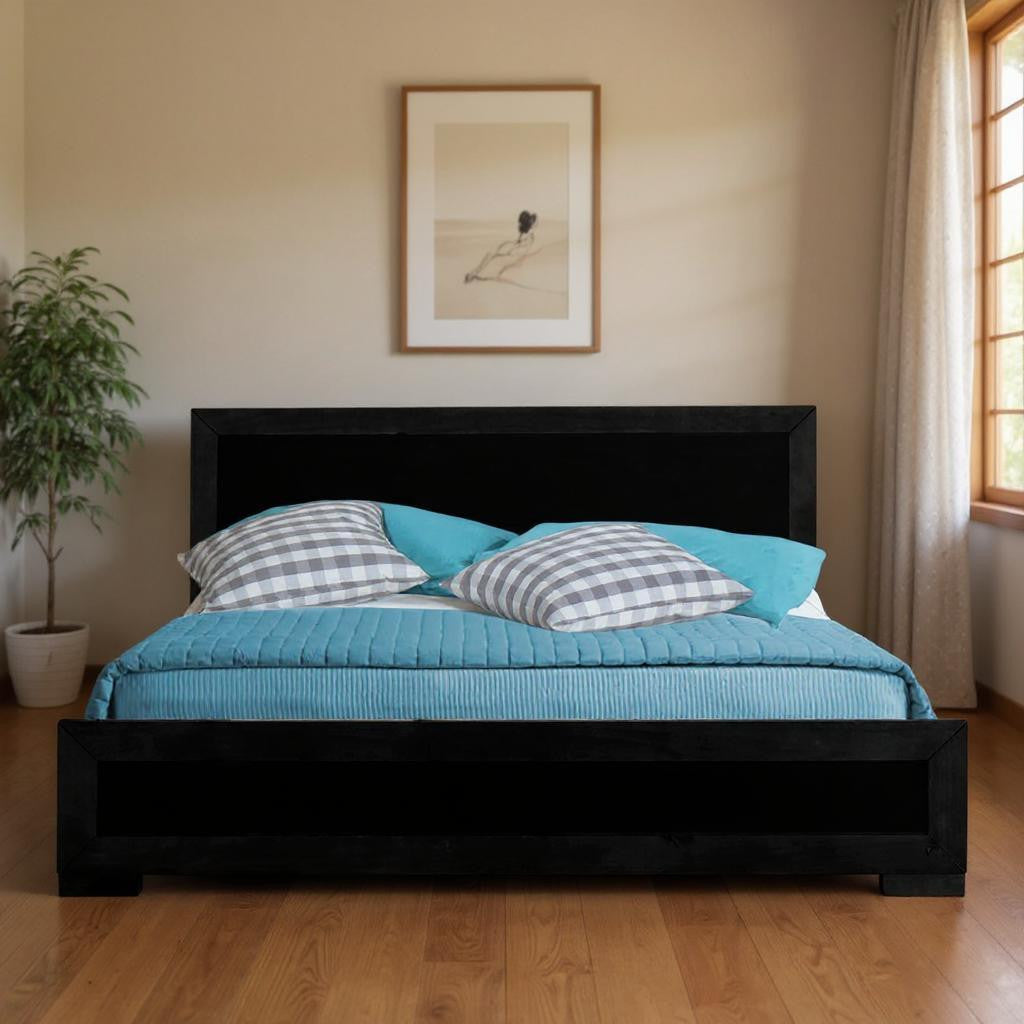 Black Wood Twin Platform Bed-Standard Beds-DECOROLALA