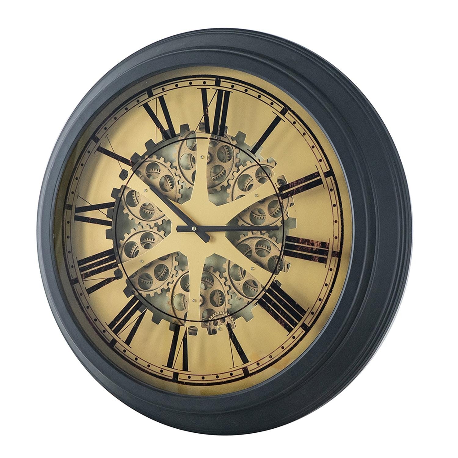 Black and Copper Exposed Gears Round Wall Clock-Wall Clocks-DECOROLALA