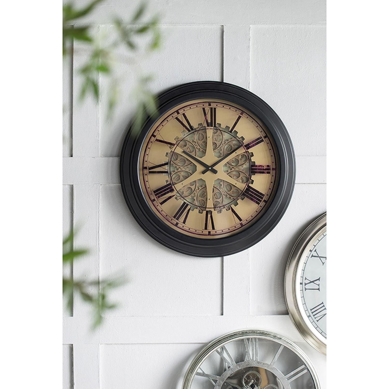 Black and Copper Exposed Gears Round Wall Clock-Wall Clocks-DECOROLALA