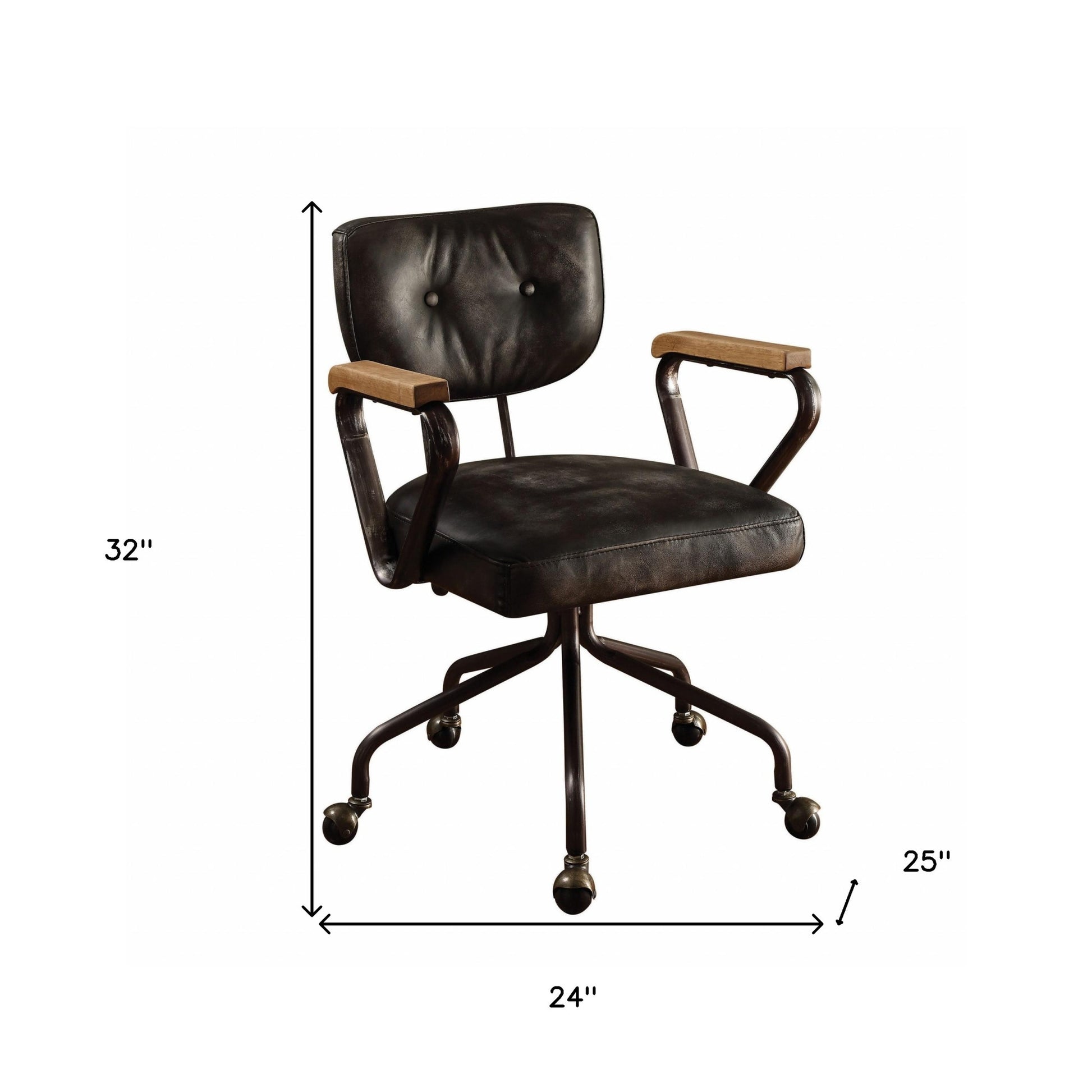 Black and Dark Brown Adjustable Swivel Leather Rolling Executive Office Chair-Office Chairs-DECOROLALA