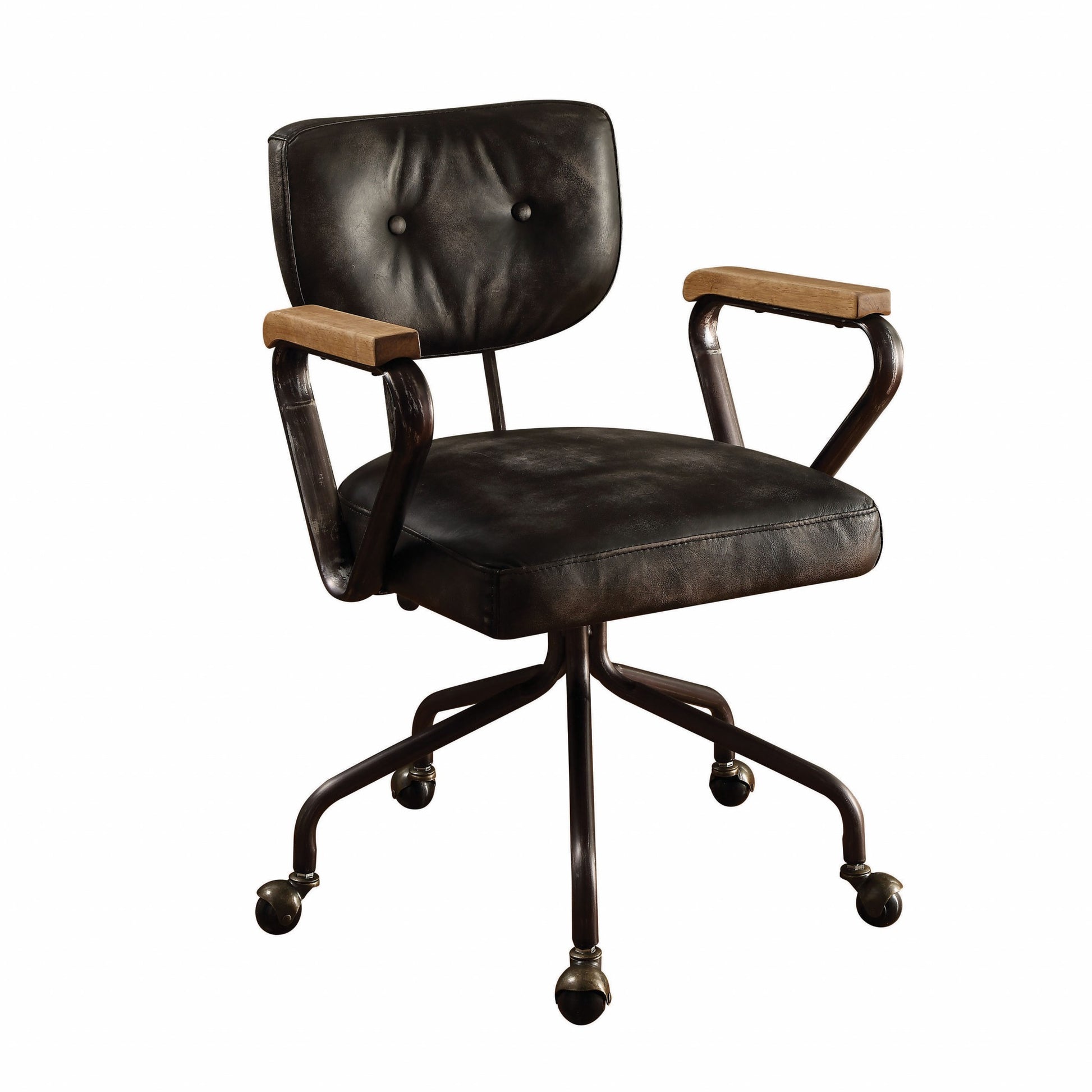 Black and Dark Brown Adjustable Swivel Leather Rolling Executive Office Chair-Office Chairs-DECOROLALA