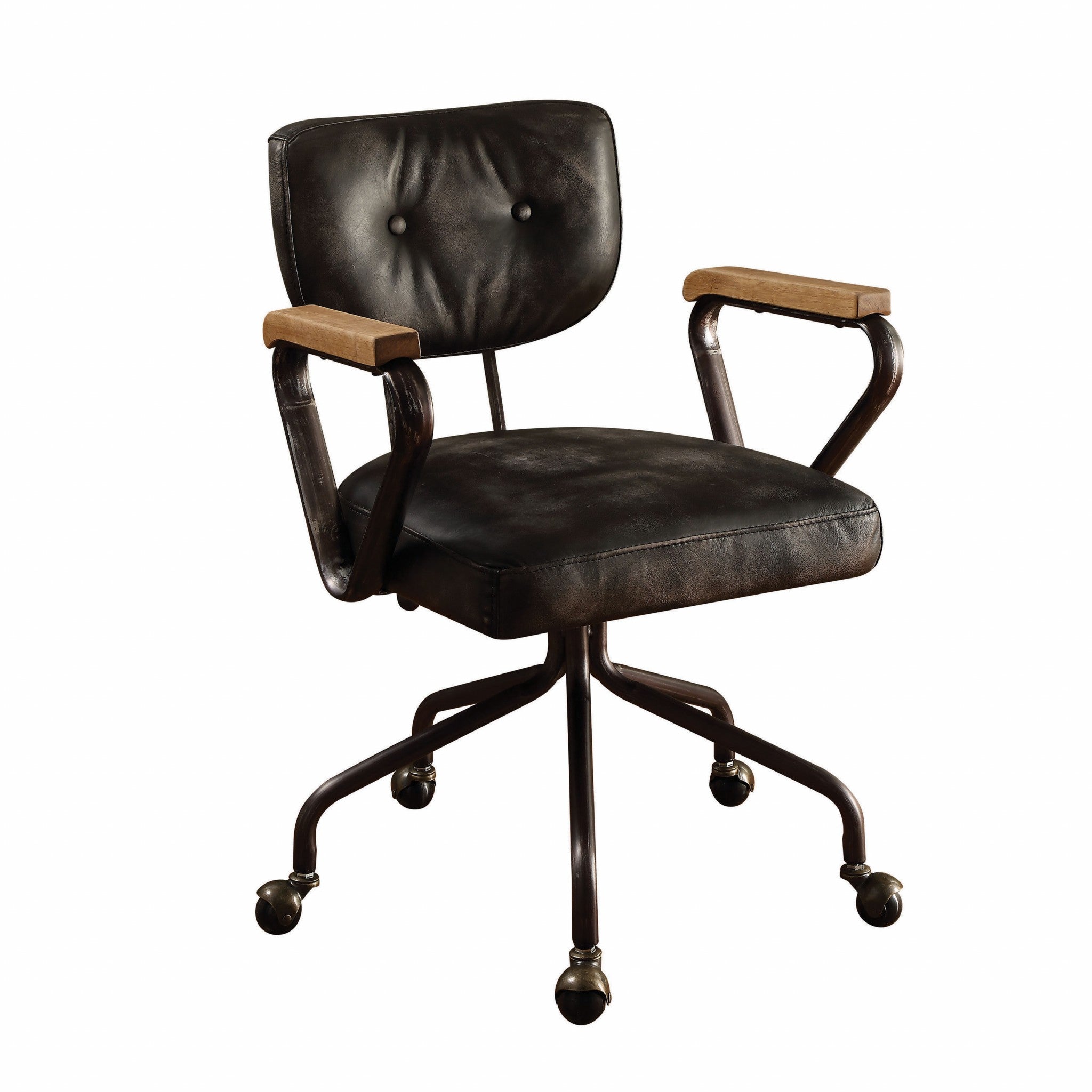 Black and Dark Brown Adjustable Swivel Leather Rolling Executive Office Chair-Office Chairs-DECOROLALA