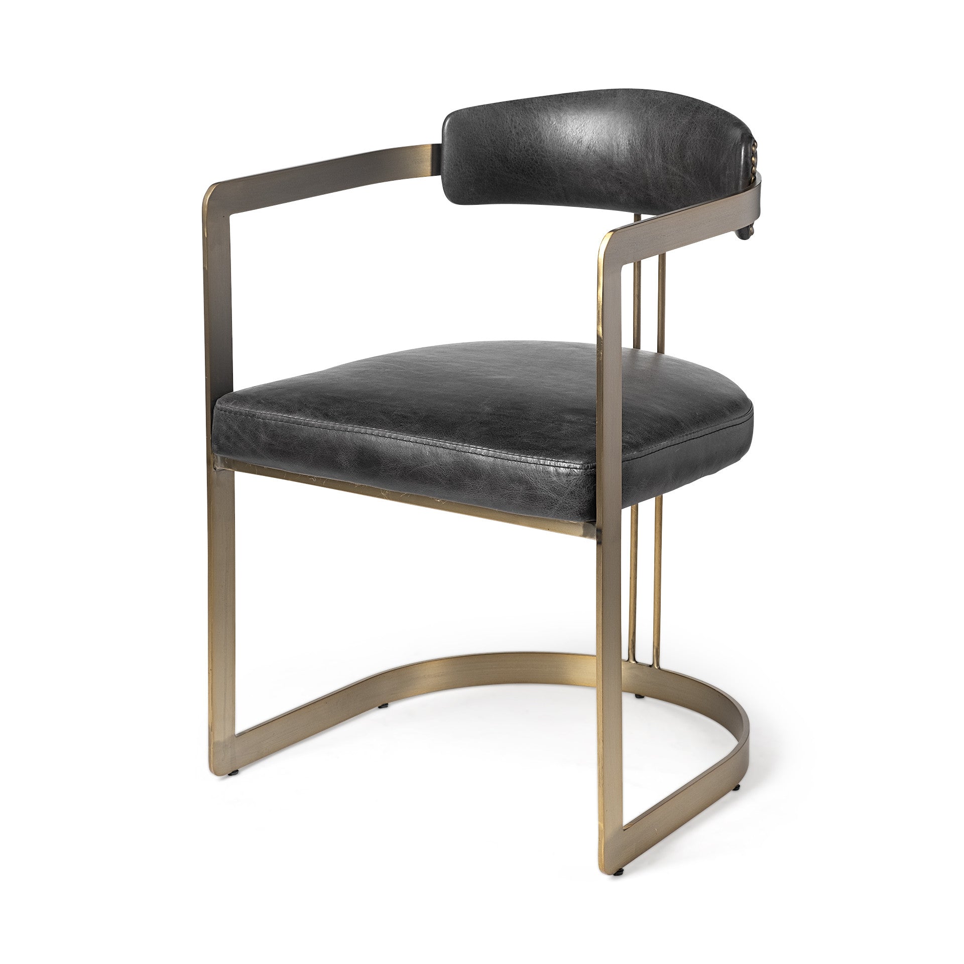 Black and Gold Upholstered Leather Open Back Dining Arm Chair-Dining Chairs-DECOROLALA