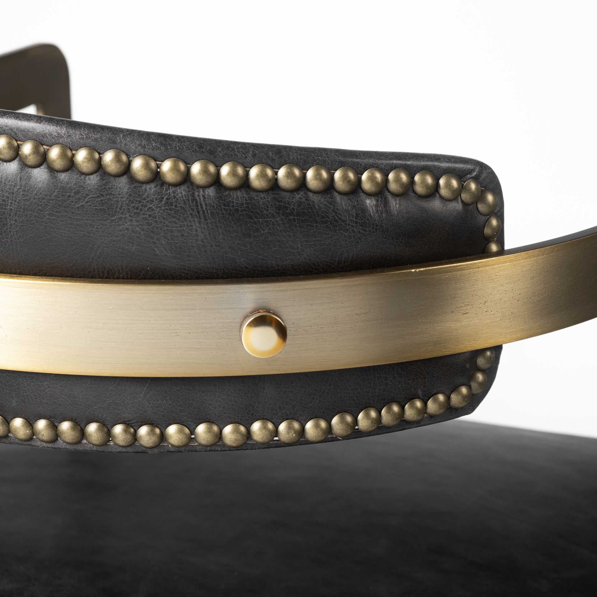 Black and Gold Upholstered Leather Open Back Dining Arm Chair-Dining Chairs-DECOROLALA