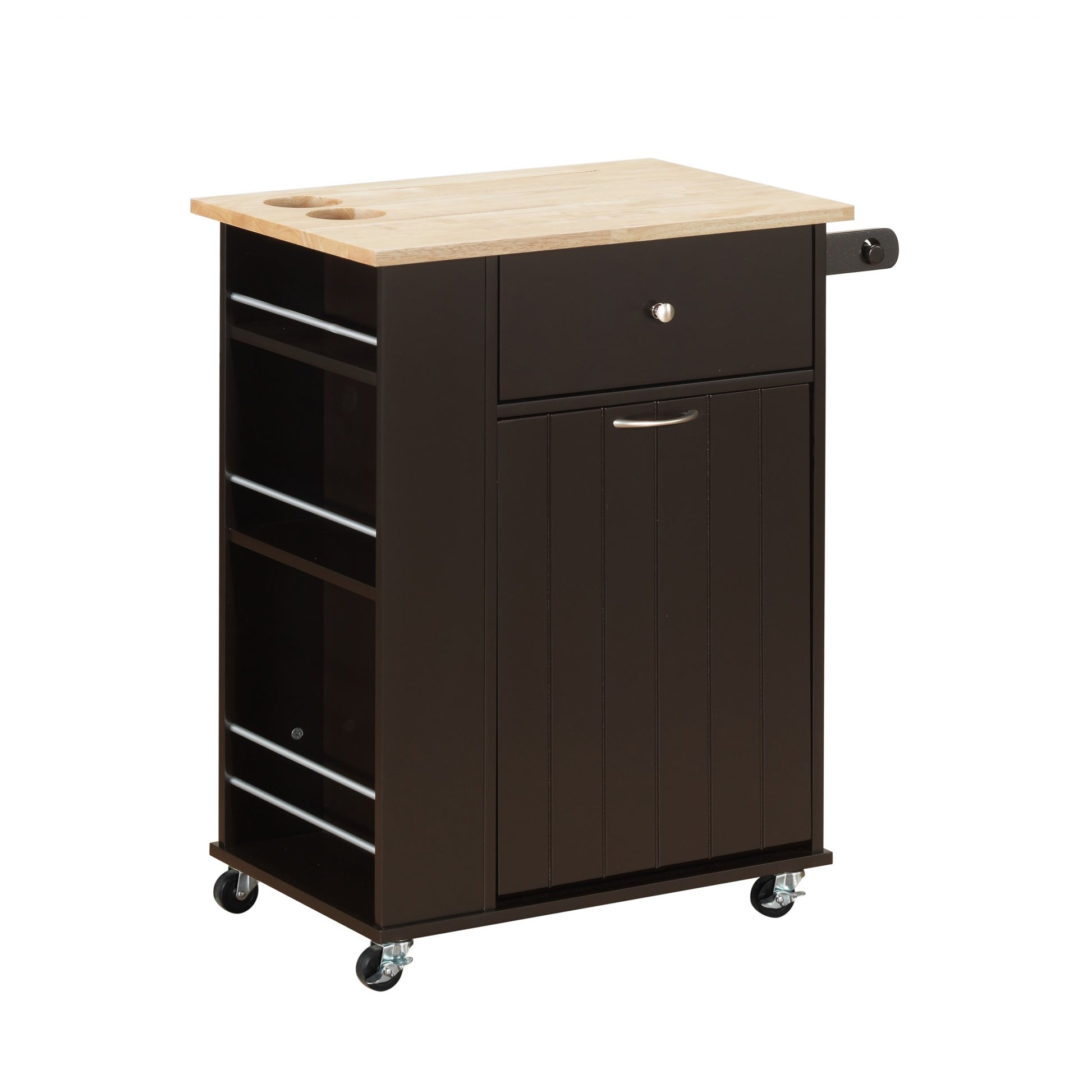 Black and Natural 29" Rolling Kitchen Cart With Storage-Kitchen Carts-Islands-DECOROLALA