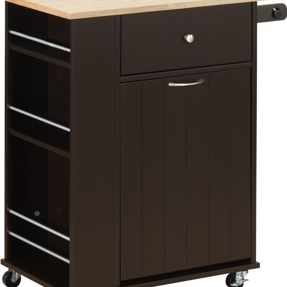 Black and Natural 29" Rolling Kitchen Cart With Storage-Kitchen Carts-Islands-DECOROLALA
