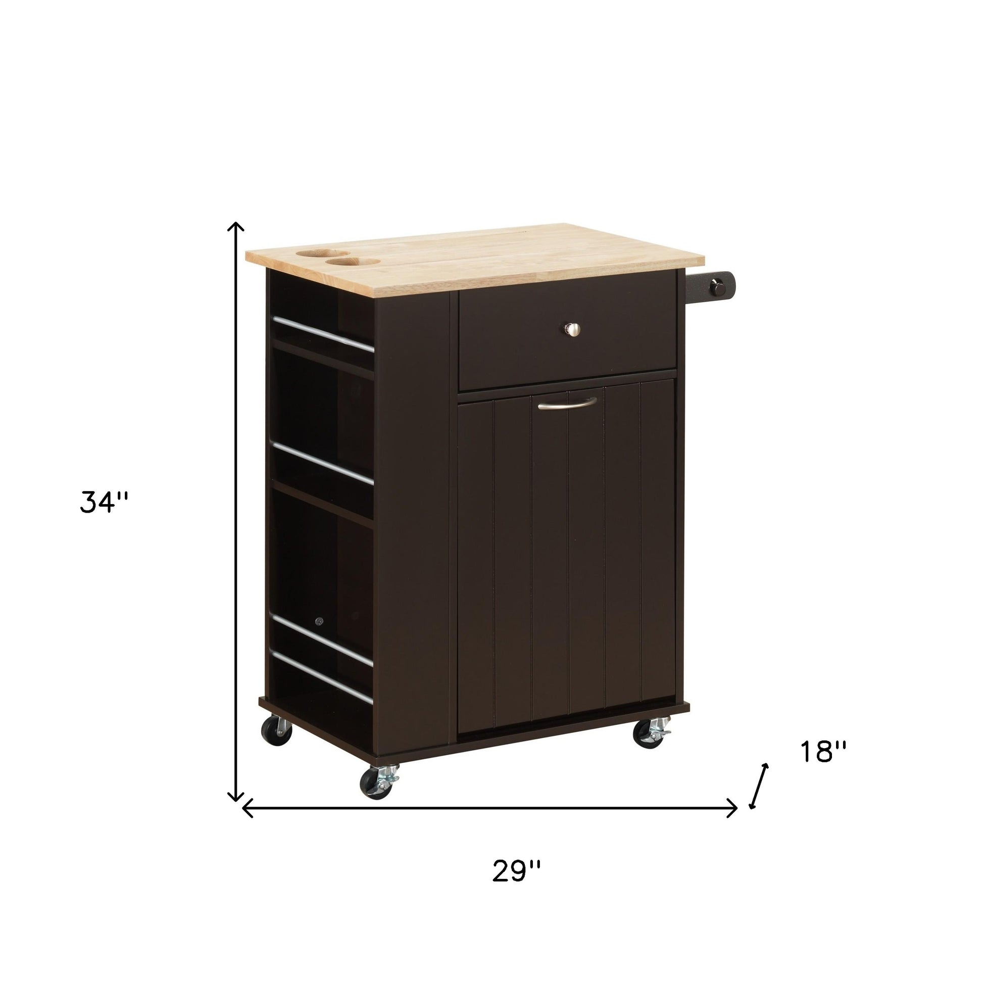 Black and Natural 29" Rolling Kitchen Cart With Storage-Kitchen Carts-Islands-DECOROLALA