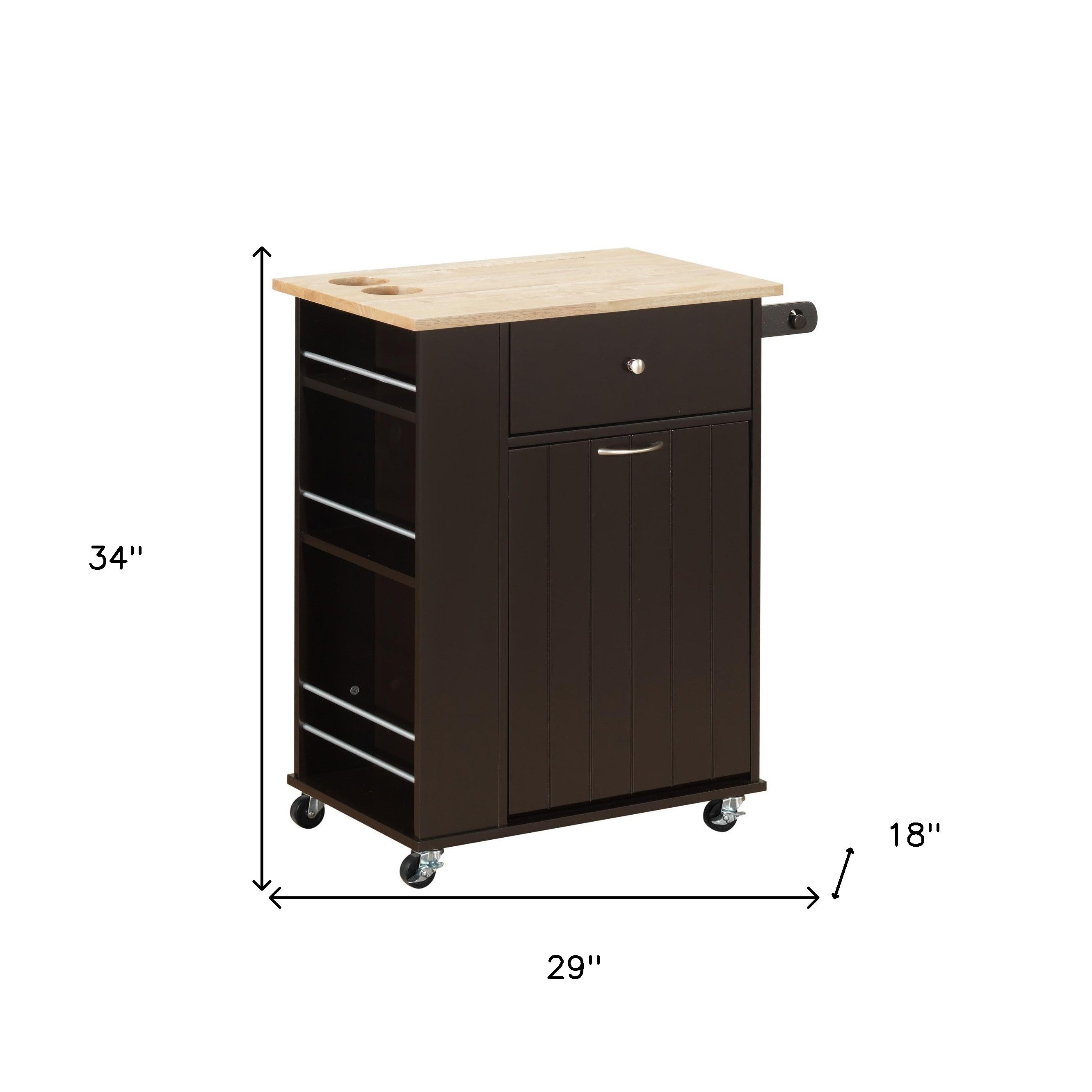 Black and Natural 29" Rolling Kitchen Cart With Storage-Kitchen Carts-Islands-DECOROLALA