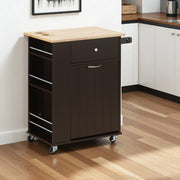Black and Natural 29" Rolling Kitchen Cart With Storage-Kitchen Carts-Islands-DECOROLALA
