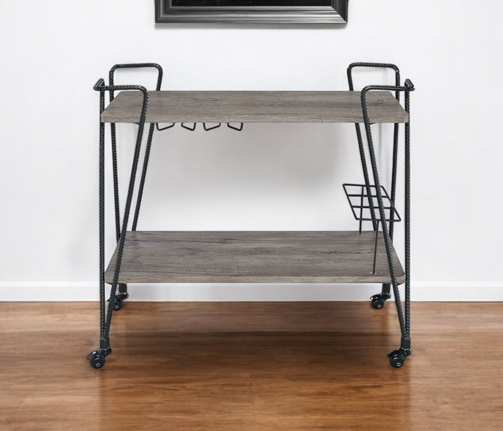 Black and Natural 32" Rolling Prep Table With Storage-Kitchen Carts-Islands-DECOROLALA