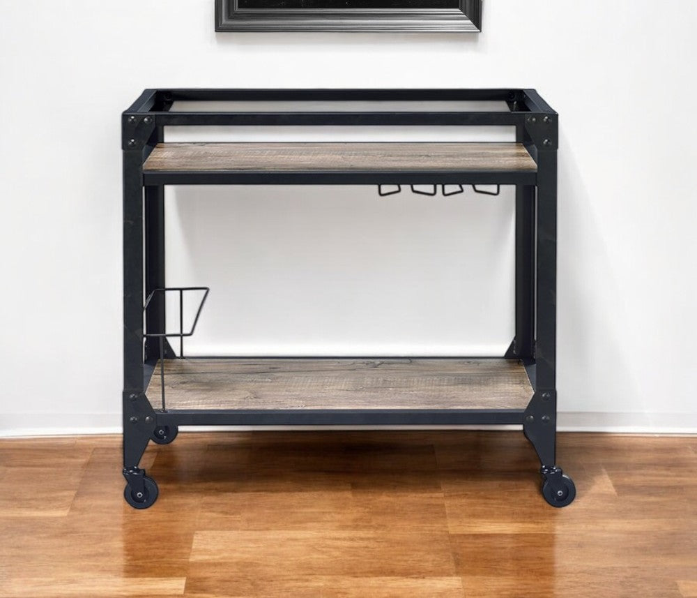 Black and Natural 32" Rolling Prep Table With Storage-Kitchen Carts-Islands-DECOROLALA