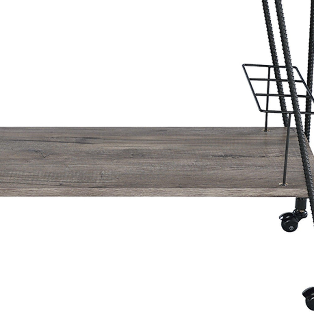 Black and Natural 32" Rolling Prep Table With Storage-Kitchen Carts-Islands-DECOROLALA