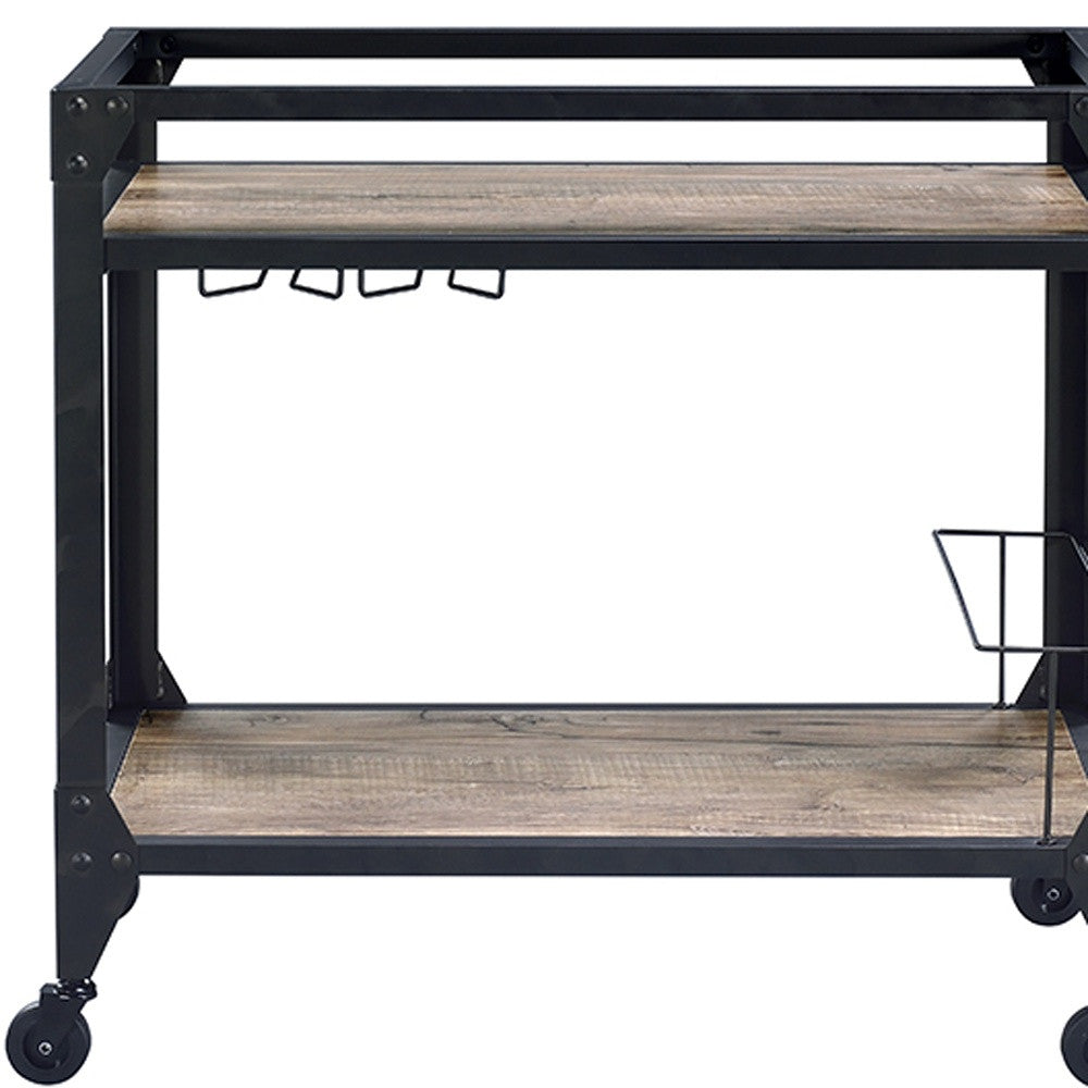 Black and Natural 32" Rolling Prep Table With Storage-Kitchen Carts-Islands-DECOROLALA