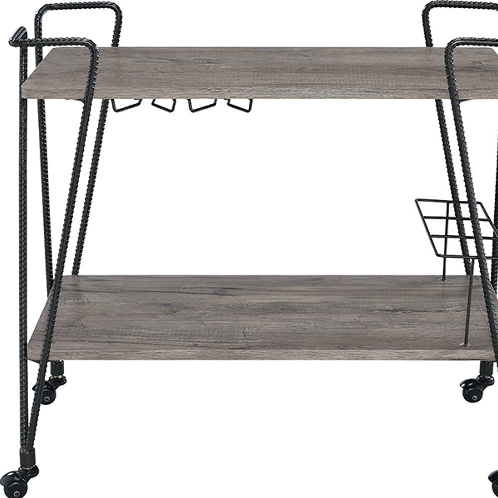 Black and Natural 32" Rolling Prep Table With Storage-Kitchen Carts-Islands-DECOROLALA