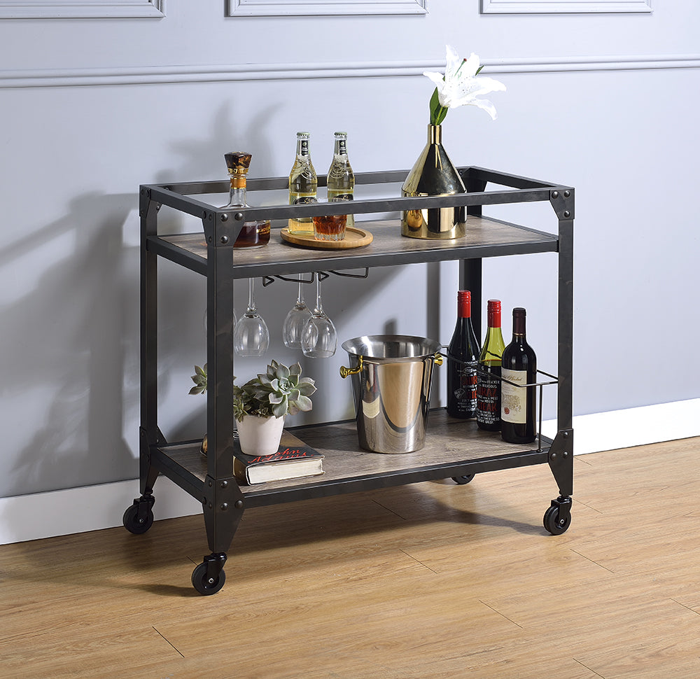 Black and Natural 32" Rolling Prep Table With Storage-Kitchen Carts-Islands-DECOROLALA