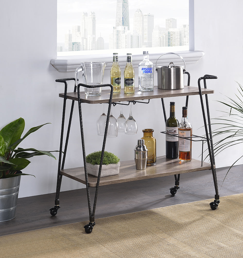 Black and Natural 32" Rolling Prep Table With Storage-Kitchen Carts-Islands-DECOROLALA