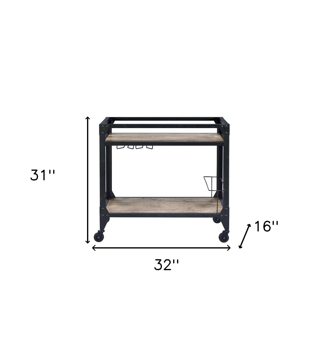 Black and Natural 32" Rolling Prep Table With Storage-Kitchen Carts-Islands-DECOROLALA