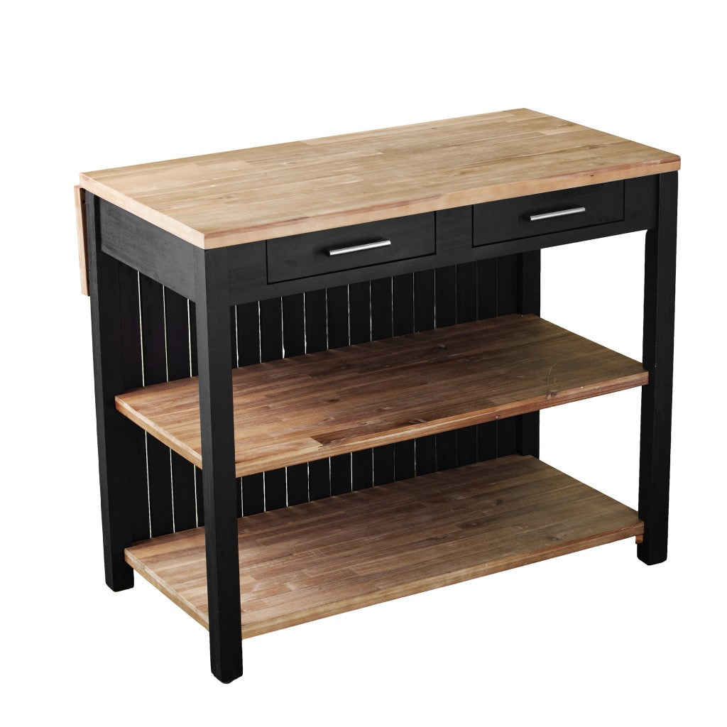 Black and Natural 44" Kitchen Island With Storage-Kitchen Carts-Islands-DECOROLALA