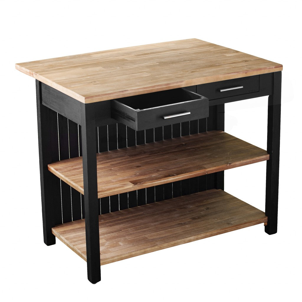 Black and Natural 44" Kitchen Island With Storage-Kitchen Carts-Islands-DECOROLALA