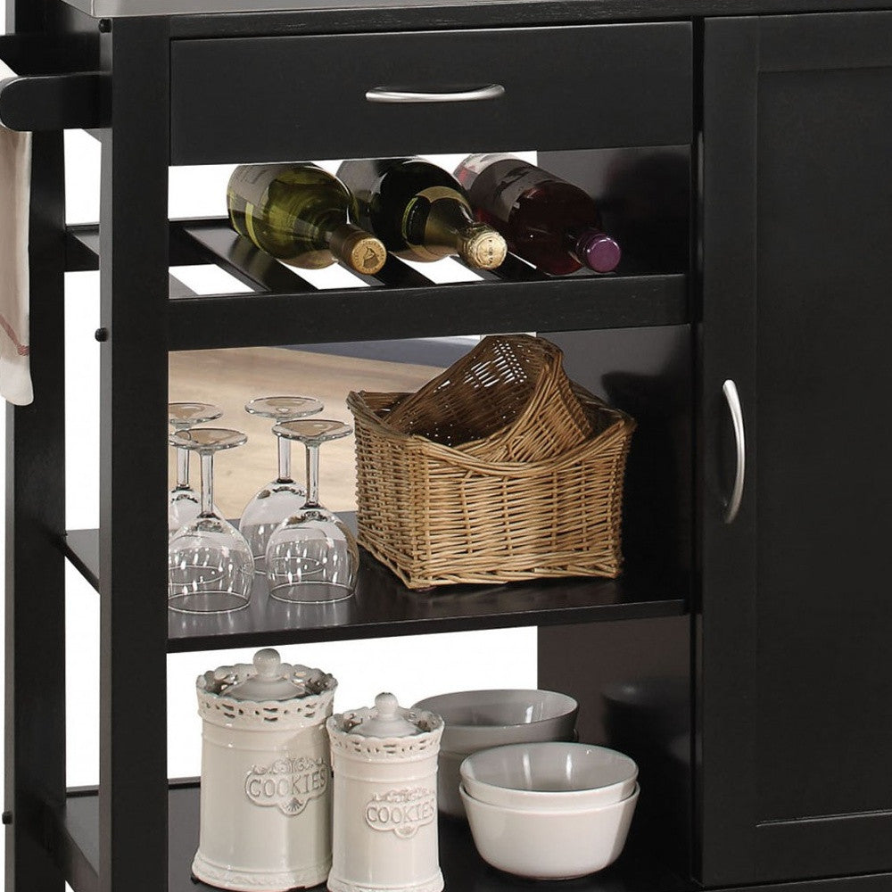 Black and Silver 42" Rolling Kitchen Island With Storage-Kitchen Carts-Islands-DECOROLALA
