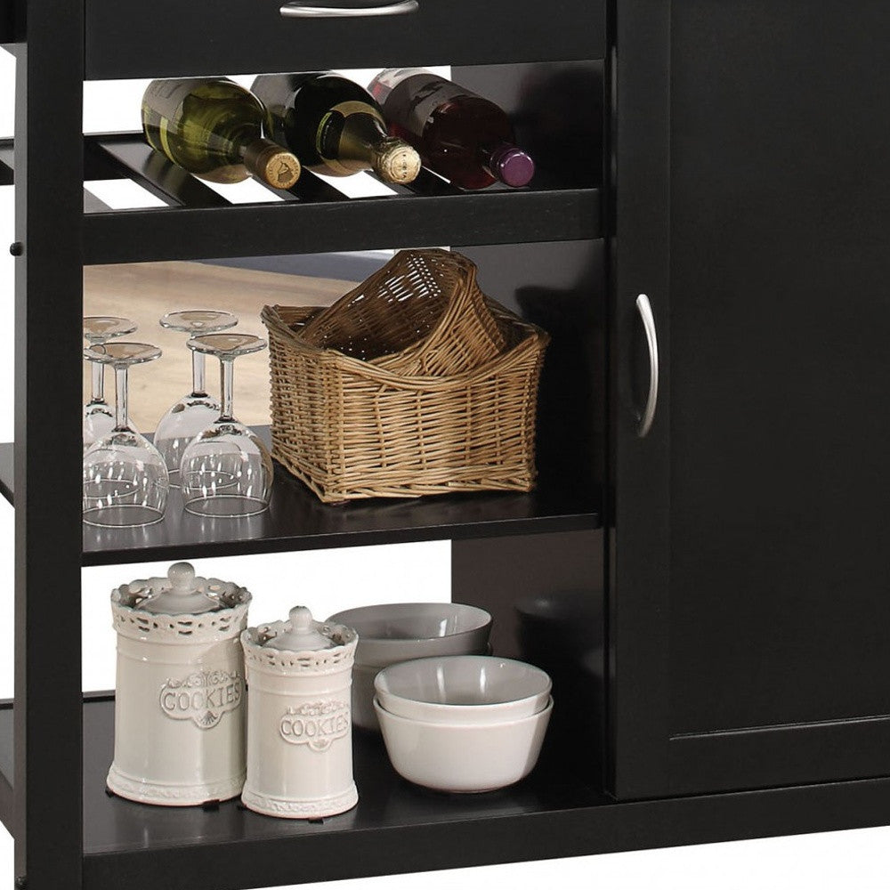 Black and Silver 42" Rolling Kitchen Island With Storage-Kitchen Carts-Islands-DECOROLALA