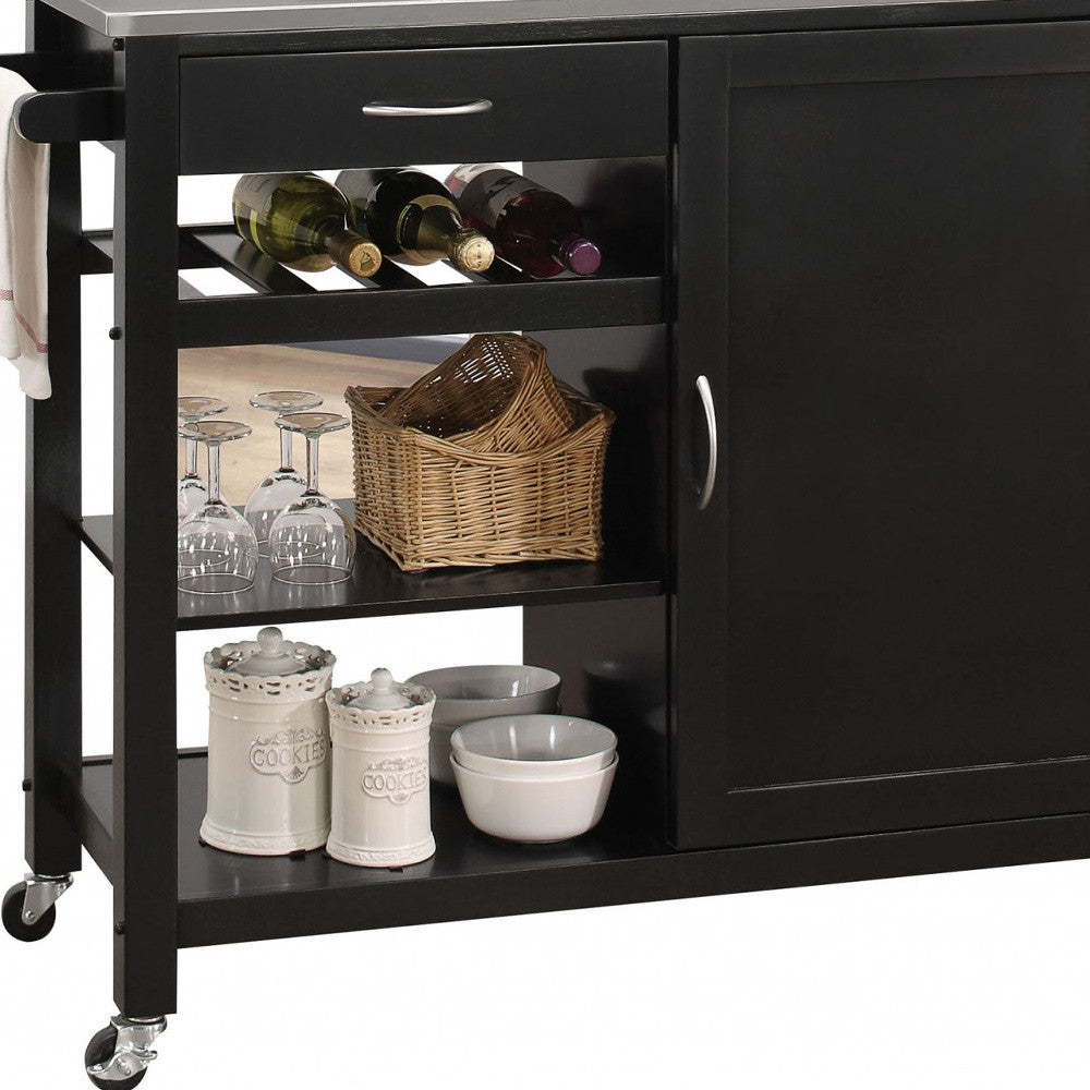Black and Silver 42" Rolling Kitchen Island With Storage-Kitchen Carts-Islands-DECOROLALA