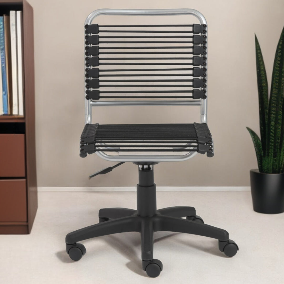 Black and Silver Adjustable Swivel Bungee Rolling Office Chair-Office Chairs-DECOROLALA