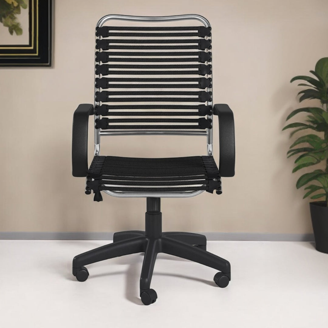 Black and Silver Adjustable Swivel Bungee Rolling Office Chair-Office Chairs-DECOROLALA