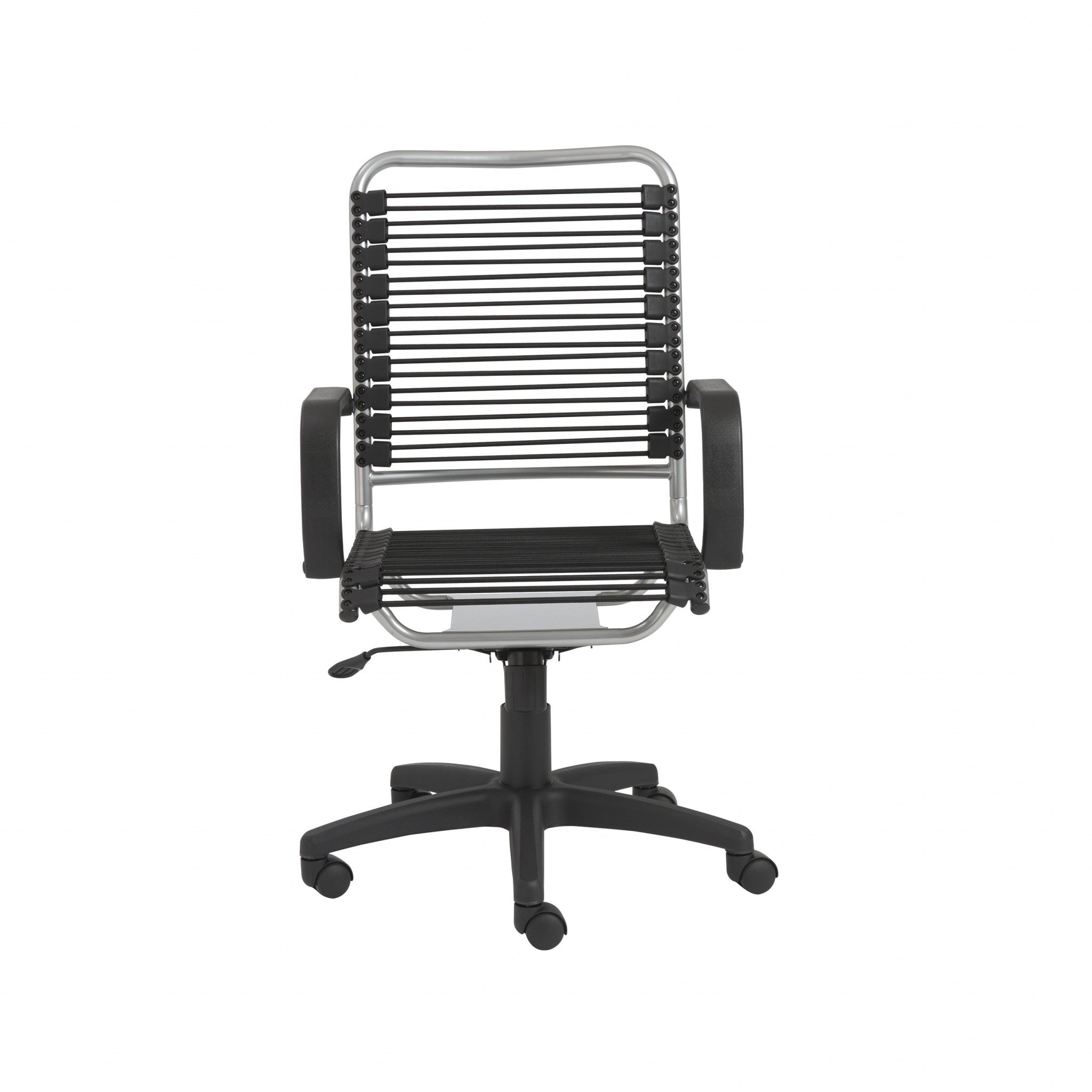 Black and Silver Adjustable Swivel Bungee Rolling Office Chair-Office Chairs-DECOROLALA