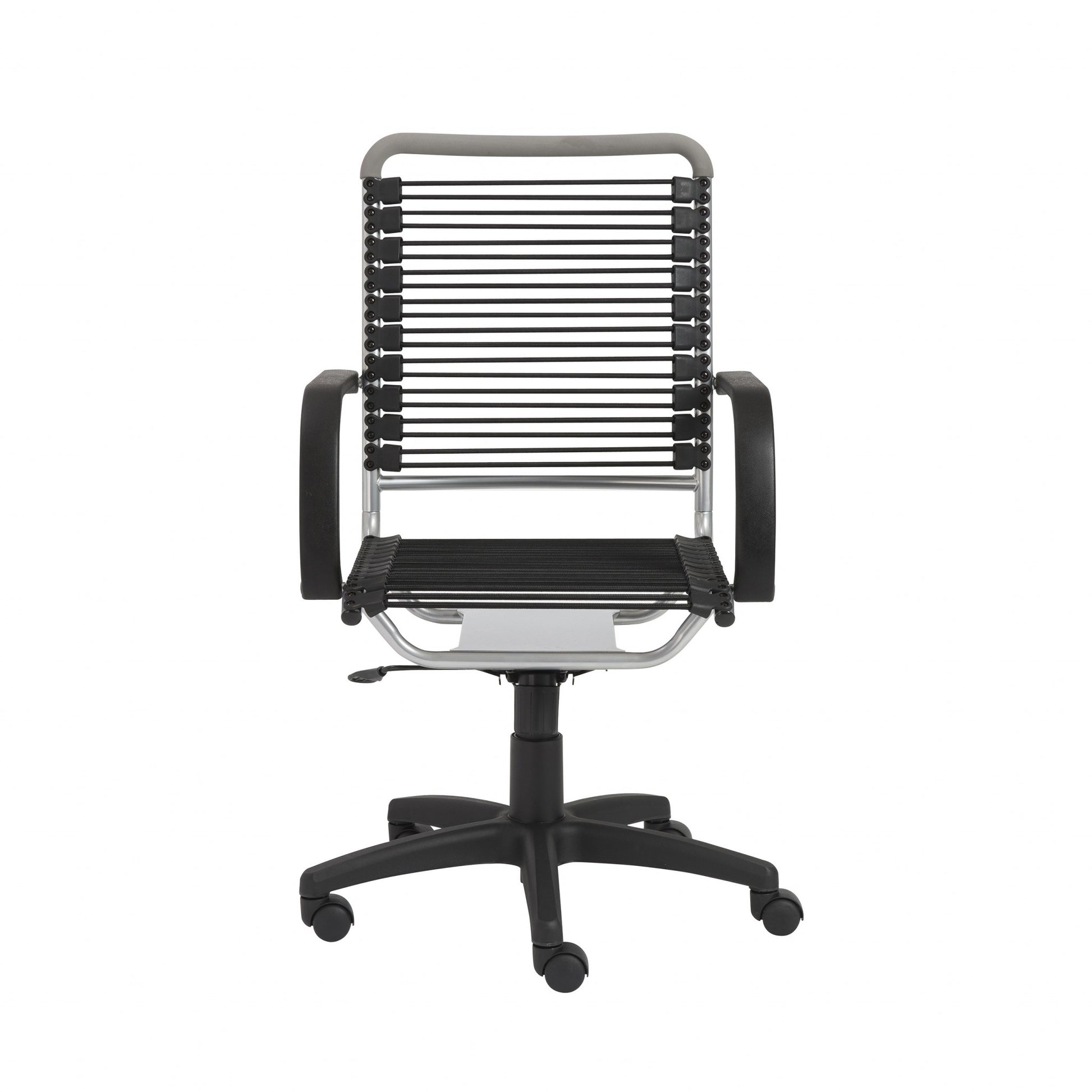 Black and Silver Adjustable Swivel Bungee Rolling Office Chair-Office Chairs-DECOROLALA