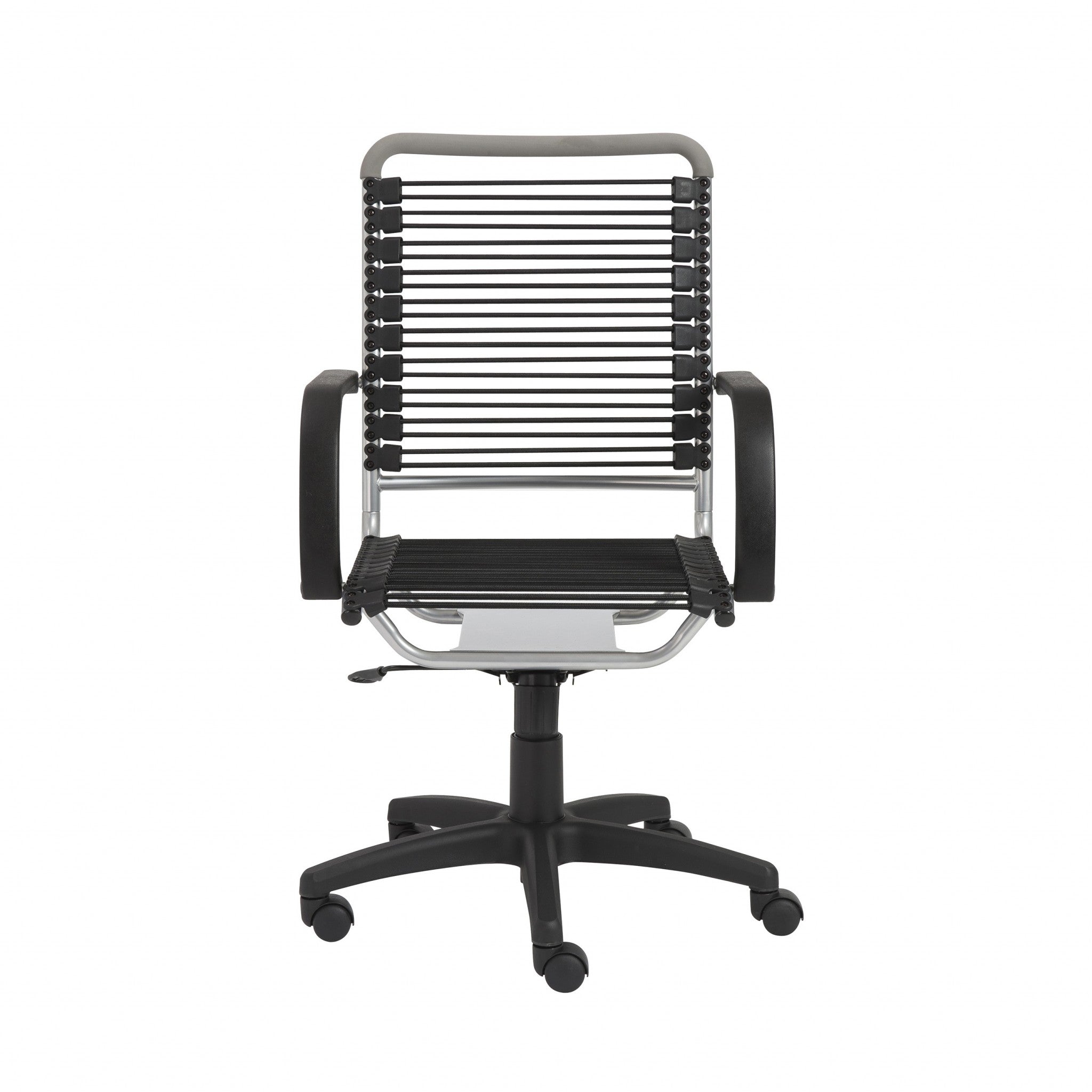 Black and Silver Adjustable Swivel Bungee Rolling Office Chair-Office Chairs-DECOROLALA
