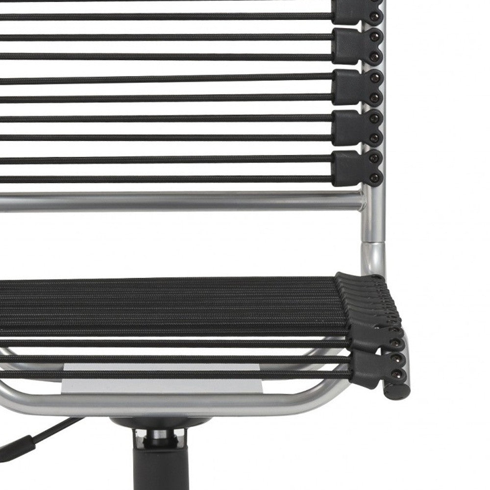 Black and Silver Adjustable Swivel Bungee Rolling Office Chair-Office Chairs-DECOROLALA