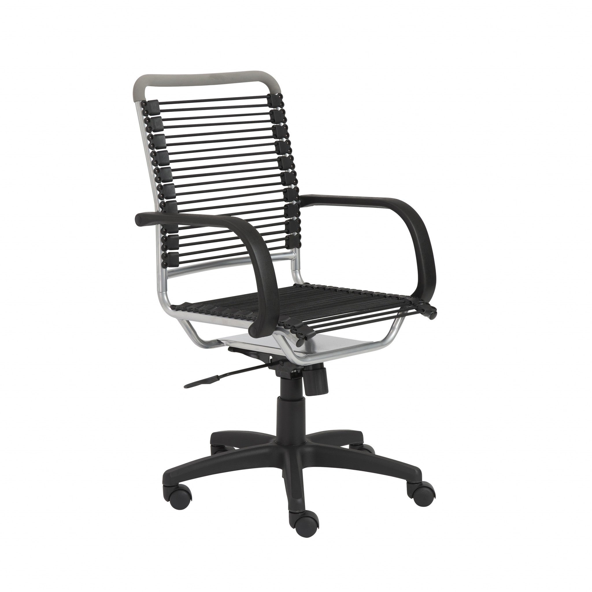 Black and Silver Adjustable Swivel Bungee Rolling Office Chair-Office Chairs-DECOROLALA
