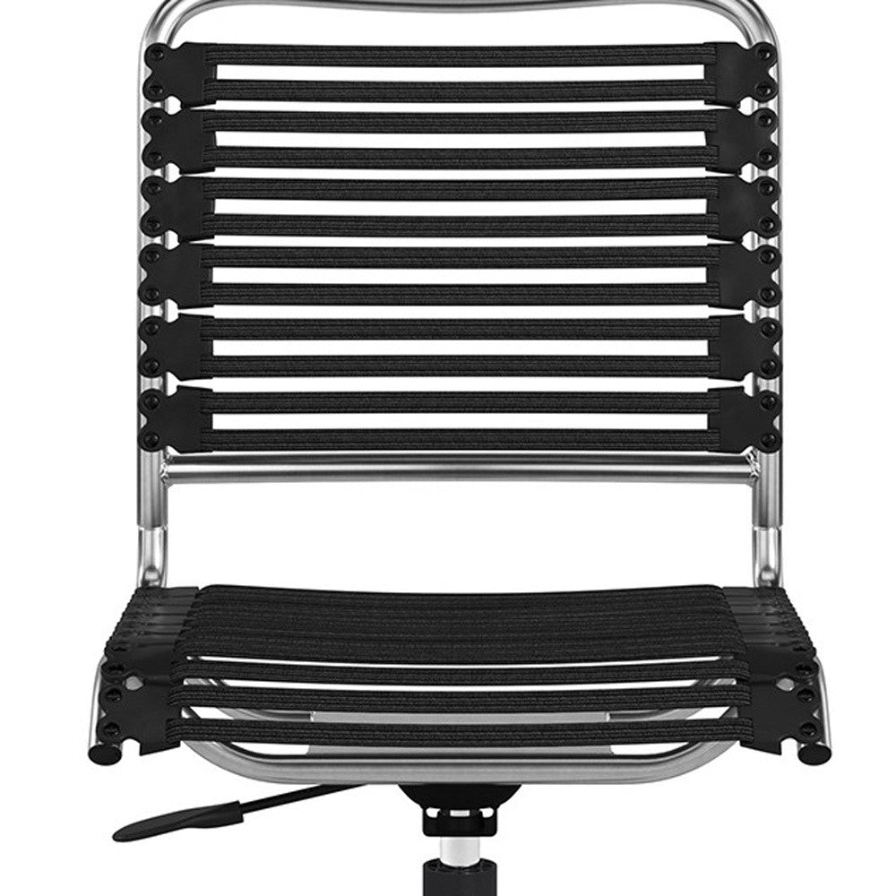 Black and Silver Adjustable Swivel Bungee Rolling Office Chair-Office Chairs-DECOROLALA