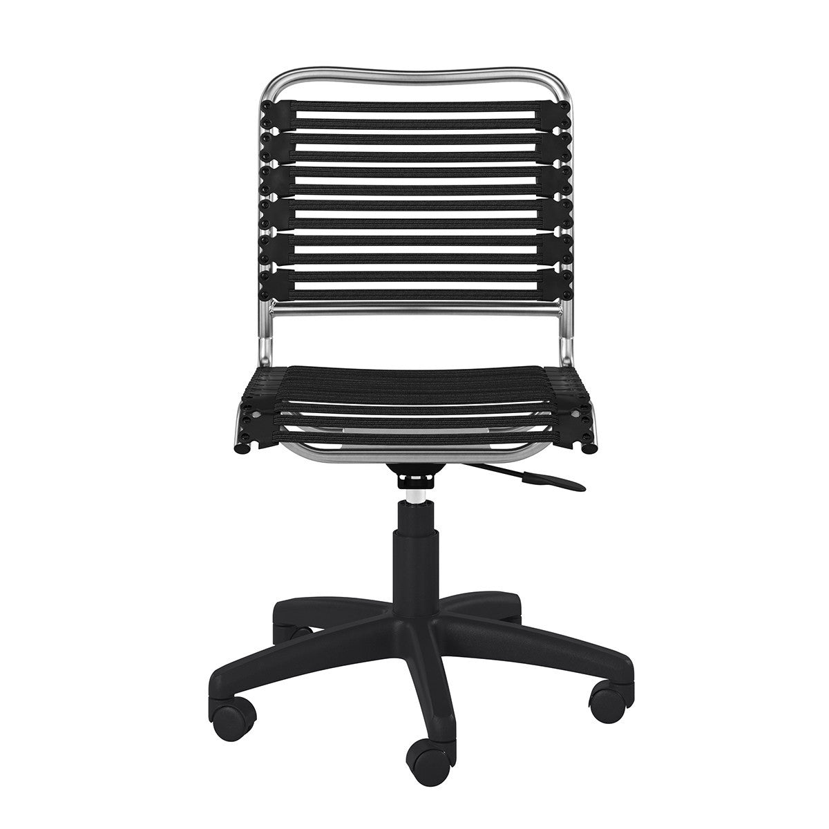 Black and Silver Adjustable Swivel Bungee Rolling Office Chair-Office Chairs-DECOROLALA