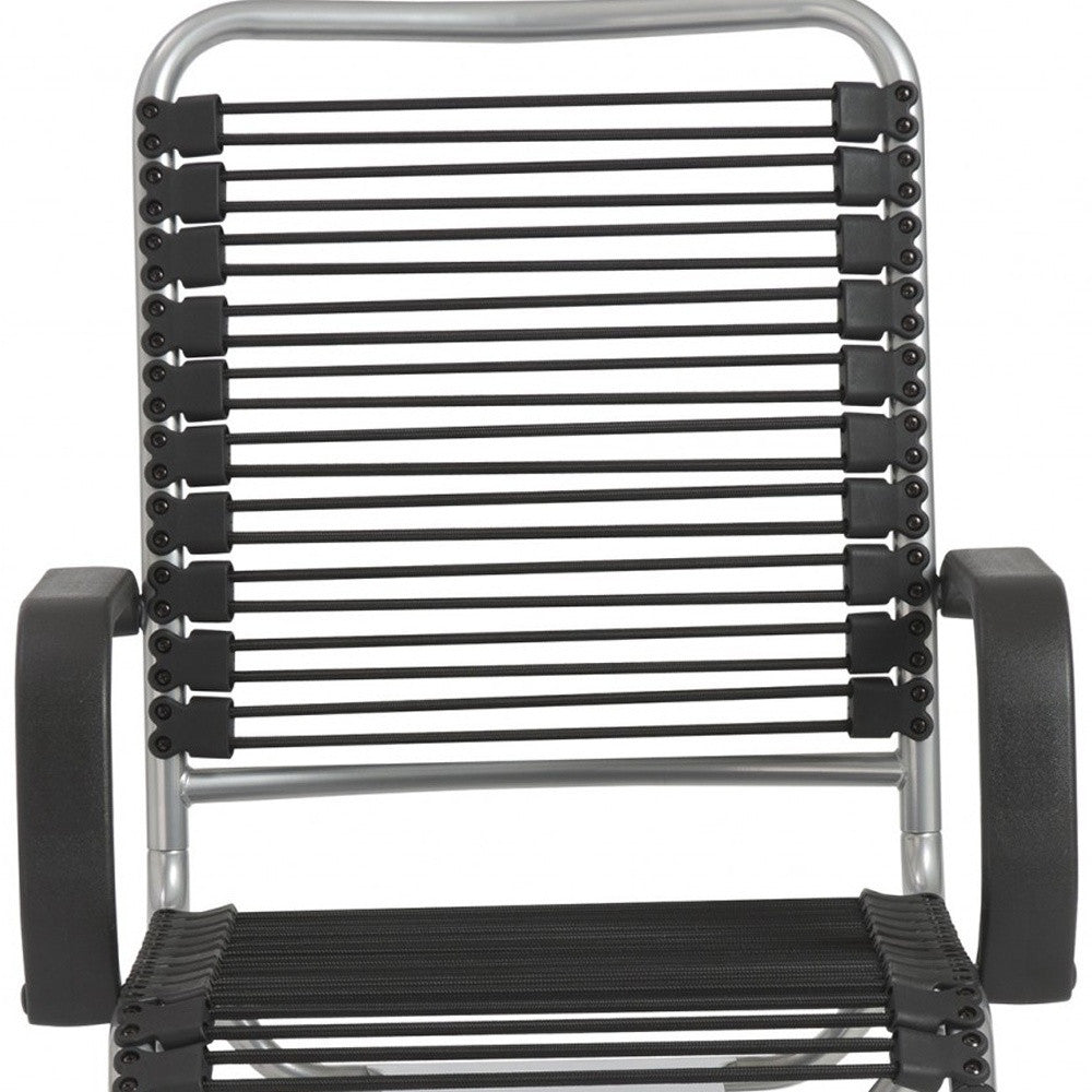 Black and Silver Adjustable Swivel Bungee Rolling Office Chair-Office Chairs-DECOROLALA