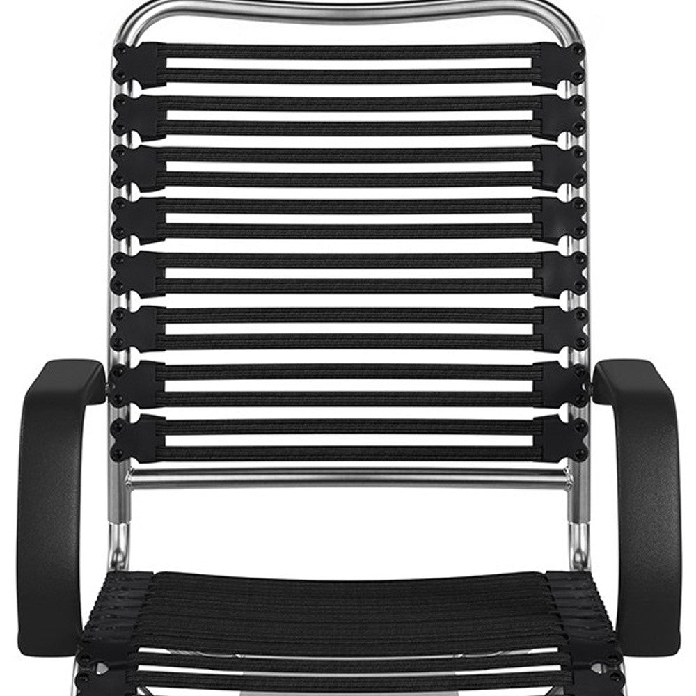 Black and Silver Adjustable Swivel Bungee Rolling Office Chair-Office Chairs-DECOROLALA