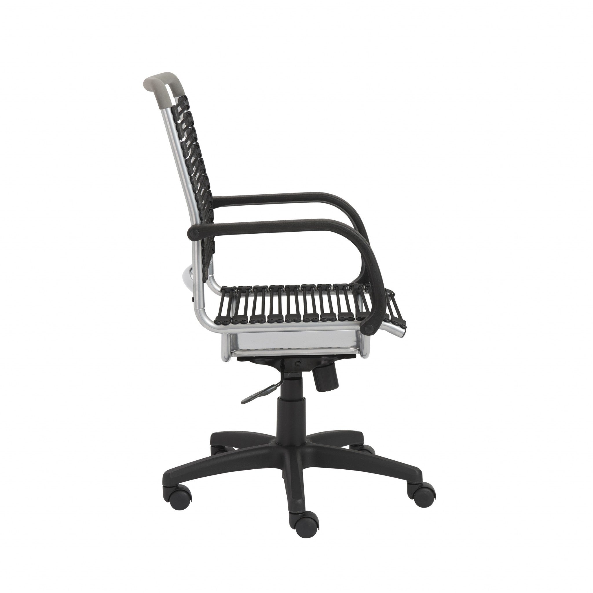 Black and Silver Adjustable Swivel Bungee Rolling Office Chair-Office Chairs-DECOROLALA
