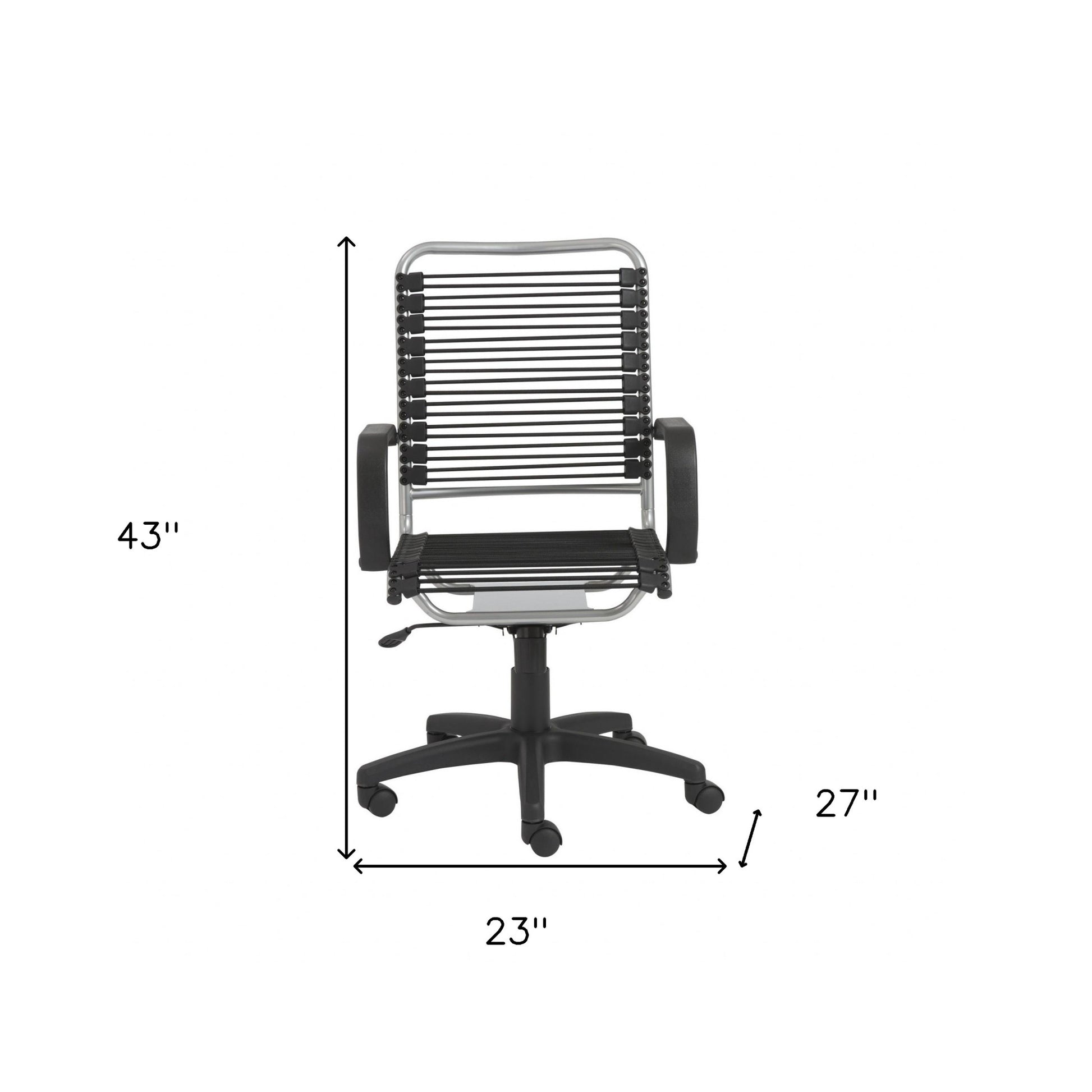 Black and Silver Adjustable Swivel Bungee Rolling Office Chair-Office Chairs-DECOROLALA