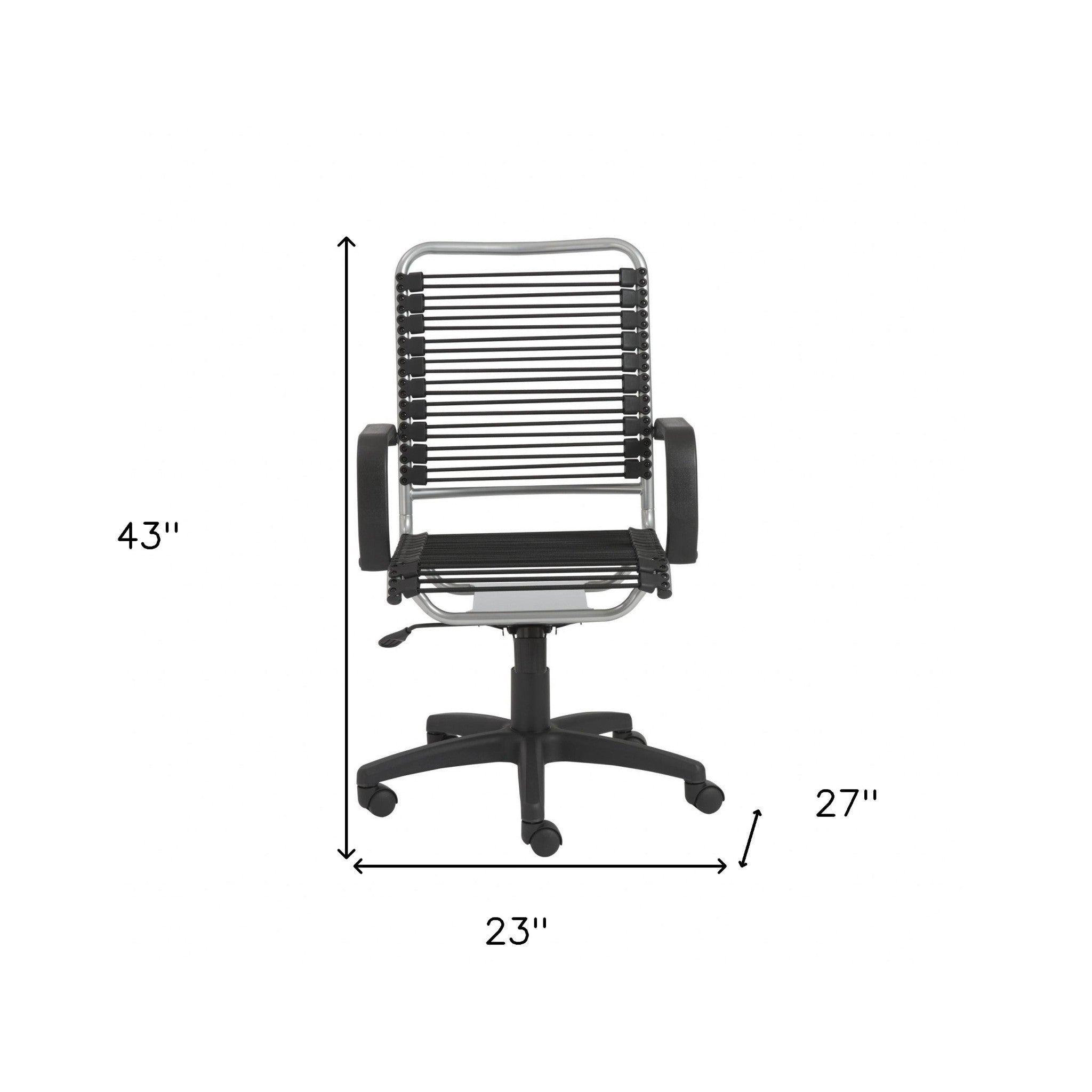 Black and Silver Adjustable Swivel Bungee Rolling Office Chair-Office Chairs-DECOROLALA