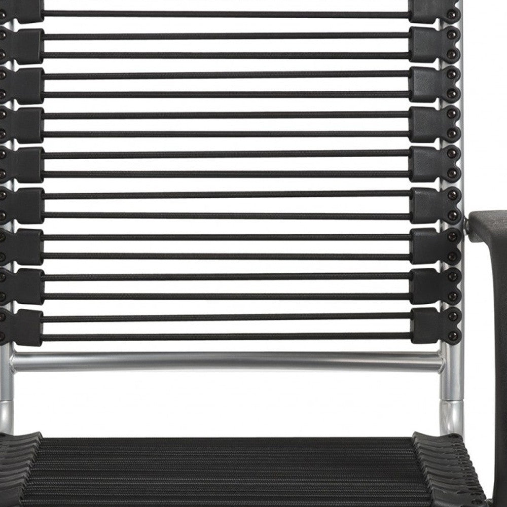 Black and Silver Adjustable Swivel Bungee Rolling Office Chair-Office Chairs-DECOROLALA